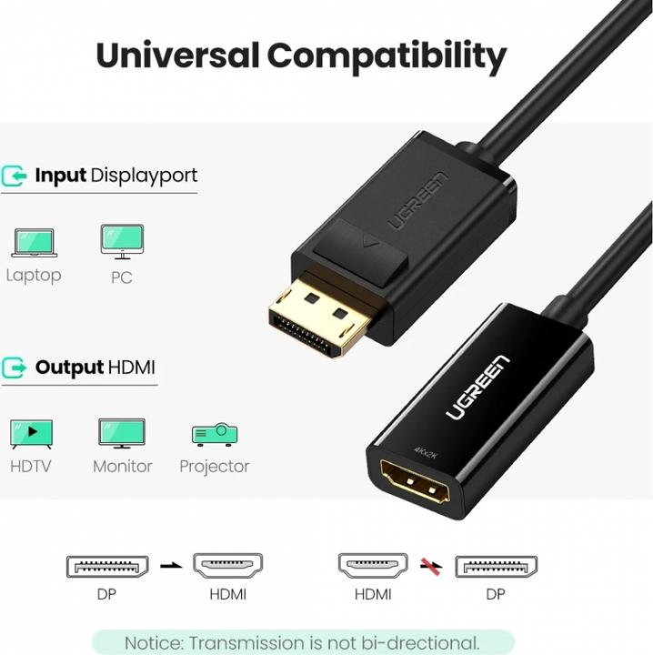 Image du produit Ugreen Adaptateur Display Port vers HDMI Convertisseur 1080P avec audio (25 cm)
