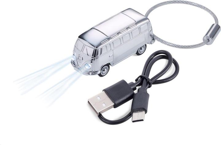Troika LIGHT BULLI T1 Schlüsselanhänger mit LED-Licht, wiederaufladbar, glänzend grau