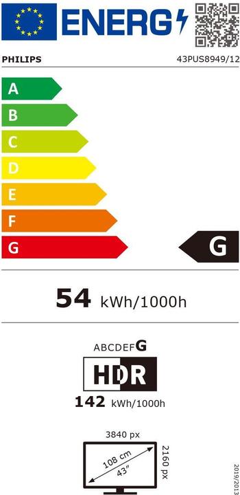Label énergétique Philips 43PUS8949/12 TV (43") 4K Ultra HD Smart TV Wi-Fi Anthracite, Grey (43", LED, 4K)