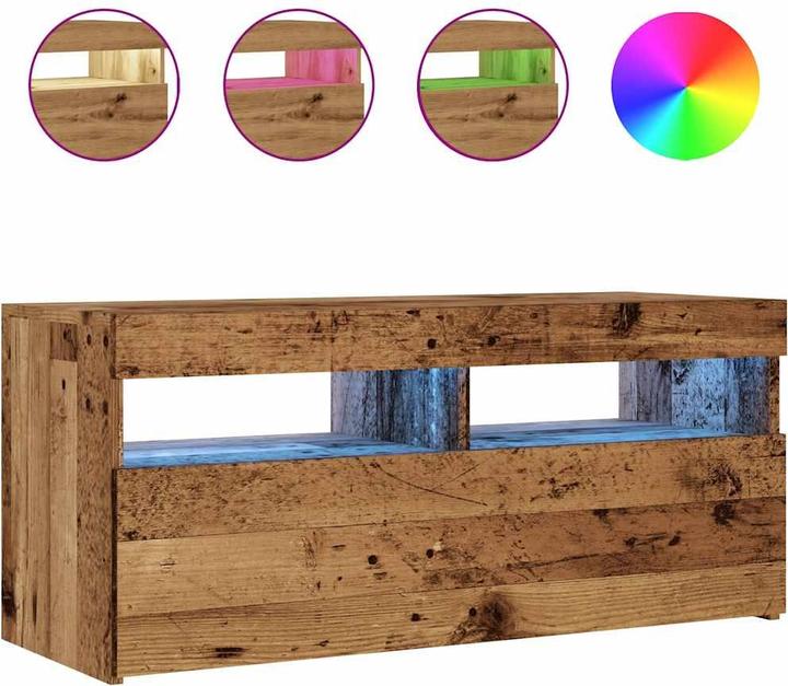 Actual product image VidaXL TV Schrank Lowboard Fernsehschrank Fernsehtisch mit LED Altholz-Optik (90 x 35 x 40 cm)