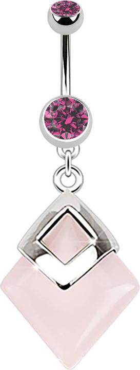 Star Piercing Banane silber mit Anhänger Rosequarz (Mineralisch, ohne Messing, Chirurgenstahl 316L)