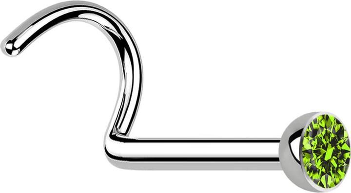 Star Piercing Nasenstecker gebogen silber mit Kristall hellgrün (Chirurgenstahl 316L, ohne Messing)