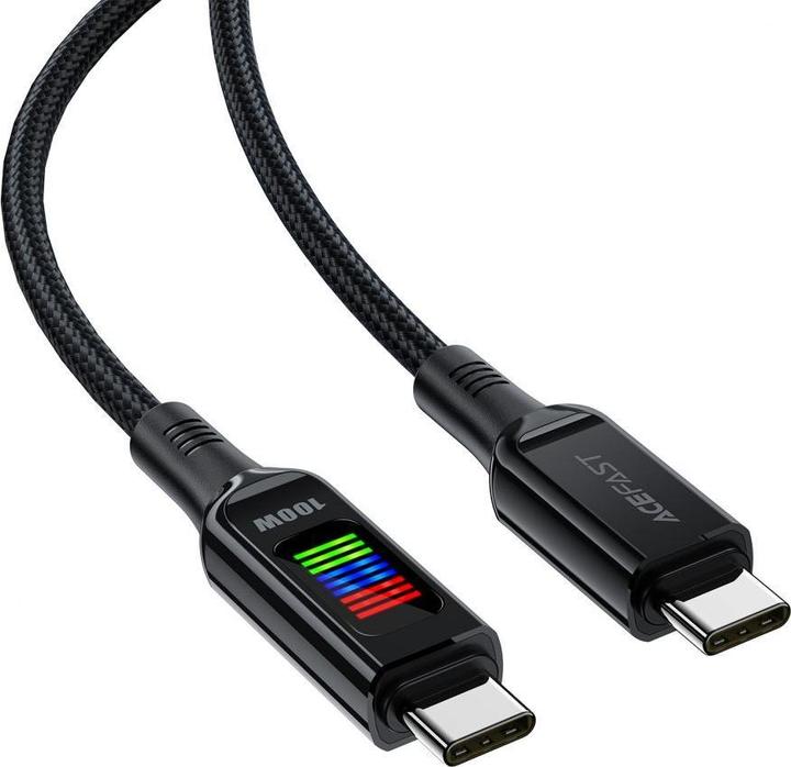 Actual product image Acefast C7-03 USB-C USB-C 100W 1.2m cable with display - black (1.20 m, USB 3.0)