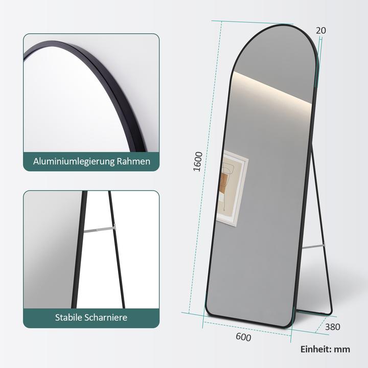 Produktbild Emke Bogen Standspiegel mit Beleuchtung, 3 Farbtemperatur, Rahmen aus Aluminium, 45*147cm, Weiss