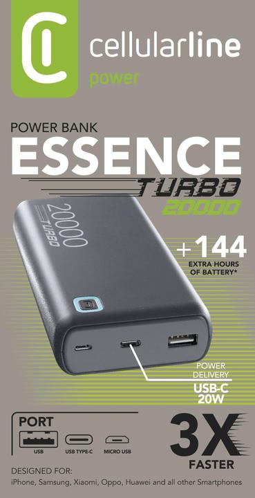 Actual product image Cellularline Essence Turbo 20000 (20000 mAh, 20 W, 74 Wh)