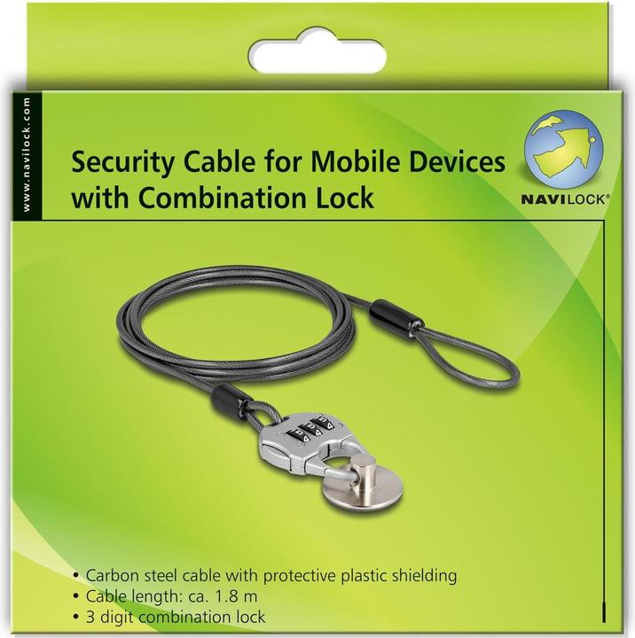 Actual product image Navilock Security cable for tablets and smartphones with combination lock and steel