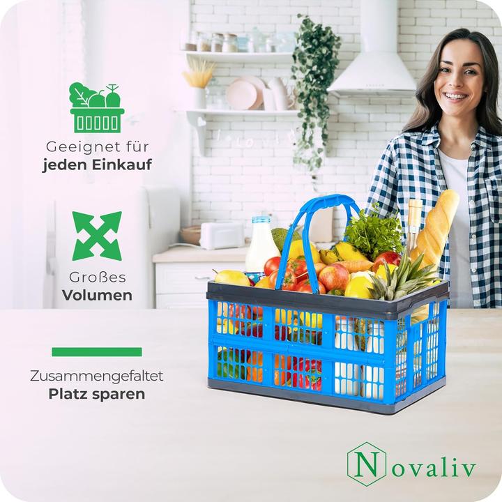 Immagine prodotto Novaliv Klappbox Blau 2er Set - 16L Faltkorb mit Henkeln - Vielseitiger Einkaufskorb - Praktische Au (16 l)