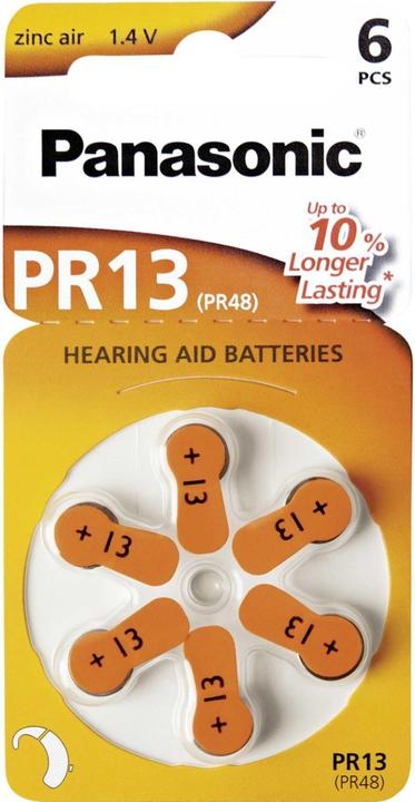 Panasonic Hörgeräte Batterien PR13 (6 Stk., PR48, 310 mAh)