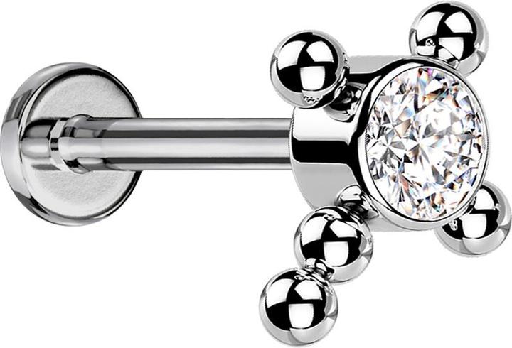Immagine prodotto Star Piercing Micro Labret filo interno argento sfere incrociate cristallo argento (Titanio G23, senza ottone)