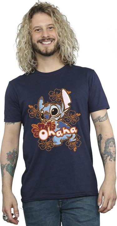 Immagine prodotto Disney Lilo And Stitch Ohana Orange Hibiscus Maglietta Uomo (3XL)
