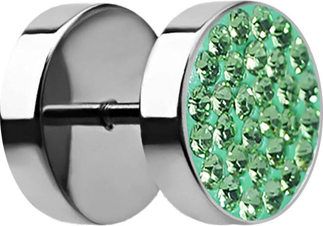 Star Piercing Fake Plug mit Kristall grün (ohne Messing, Chirurgenstahl 316L)