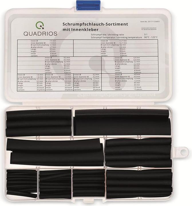 Produktbild Quadrios Premium-Schrumpfschlauch Sortiment, 100 teilig – Schrumpfrate 3:1, mit Innenkleber (100 x)