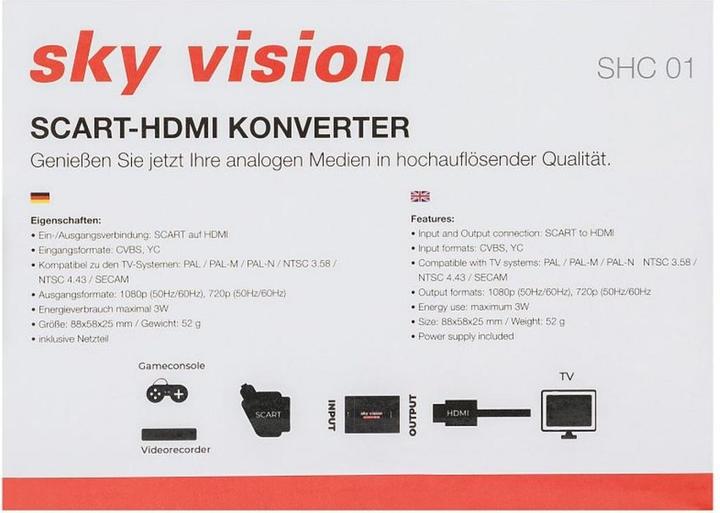 Immagine prodotto Sky Vision Convertitore da SCART a HDMI, PAL, NTSC, 1080P, VHS, Xbox, PS3