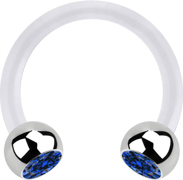 Produktbild Star Piercing Micro Circular Barbell transparent mit zwei Kugeln silber Kristall dunkelblau (Bioflex, ohne Messing, Chirurgenstahl 316L)