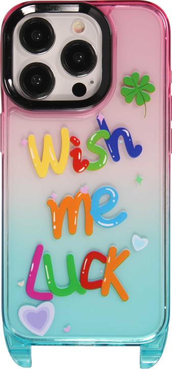Image du produit PhoneLook Coque Gel transparent WISH ME LUCK avec crochet pour lanière (sans lanière) /bleu (Apple iPhone 15 Pro Max)