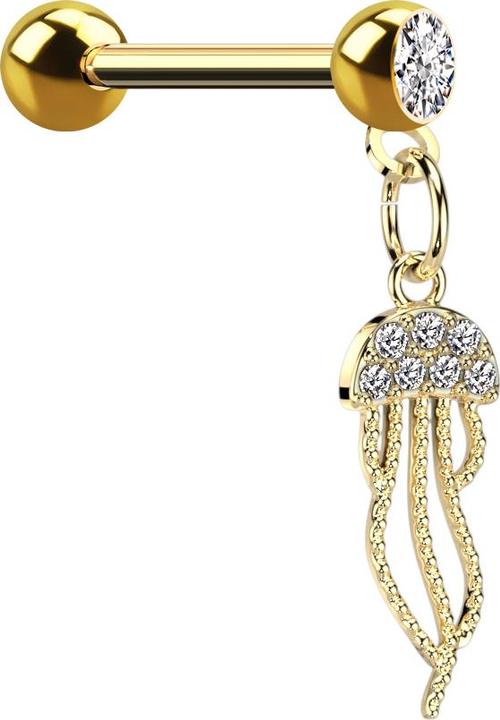 Produktbild Star Piercing Micro Barbell vergoldet mit Kugel und Kugel Kristall silber Anhänger Qualle (Messing, Chirurgenstahl 316L)