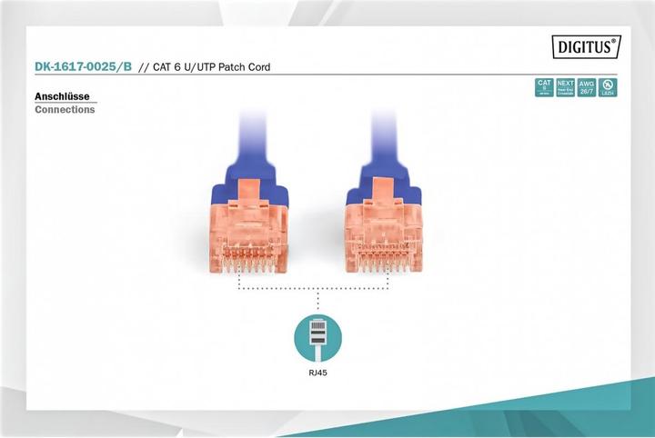 Produktbild Digitus CAT 6 U-UTP Patchkabel Cu LSZH AWG 26/7 Länge 0,25 m Farbe Blau (U/UTP, CAT6, 0.25 m)