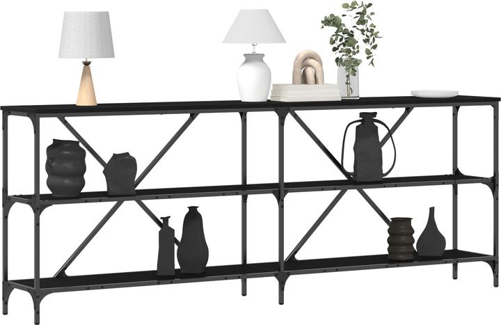 Produktbild VidaXL Konsolentisch Schwarz Eiche 200x30x75 cm aus Spanplatte und Stahl (200 x 30 x 75 cm)