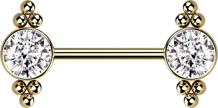 Star Piercing Threadless Barbell vergoldet Kugeln mit Kristall silber (ohne Messing, Chirurgenstahl 316L)