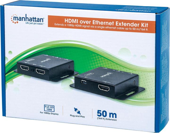Produktbild Manhattan HDMI over Ethernet Extender Kit Signalverstaerker 1080p bis zu 50 m ueber ein Cat6-Netzwerkkabel...
