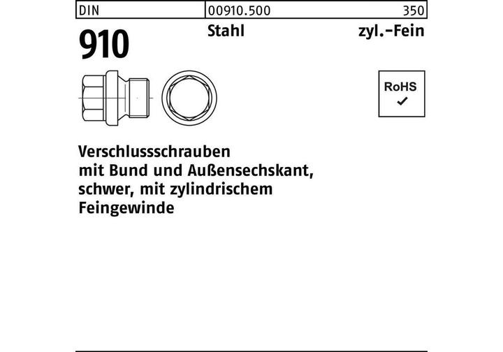 Produktbild Verschlussschraube DIN 910 m.Bund/Aussen-6-kant M 36 x 1,5 Stahl