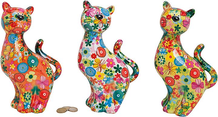 G. Wurm Spardose Katze Blume aus Keramik, 3-fach sortiert