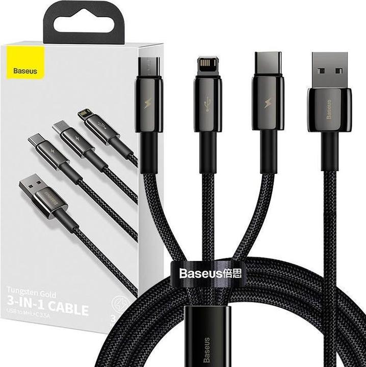 Actual product image Baseus USB A – USB C, Lightning, USB Micro B (1.50 m, USB 2.0, 66 W)