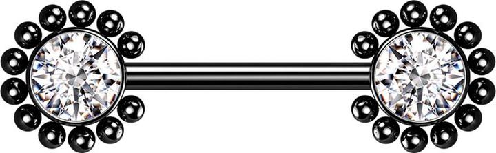 Star Piercing Threadless Barbell schwarz Sonne Kugeln mit Kristall silber (ohne Messing, Chirurgenstahl 316L)