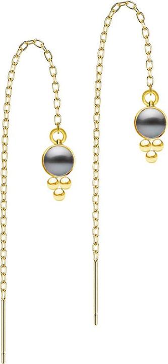 Star Piercing Ohrstecker vergoldet freifallende Kette Perle schwarz drei Kugeln (ohne Messing, Chirurgenstahl 316L)