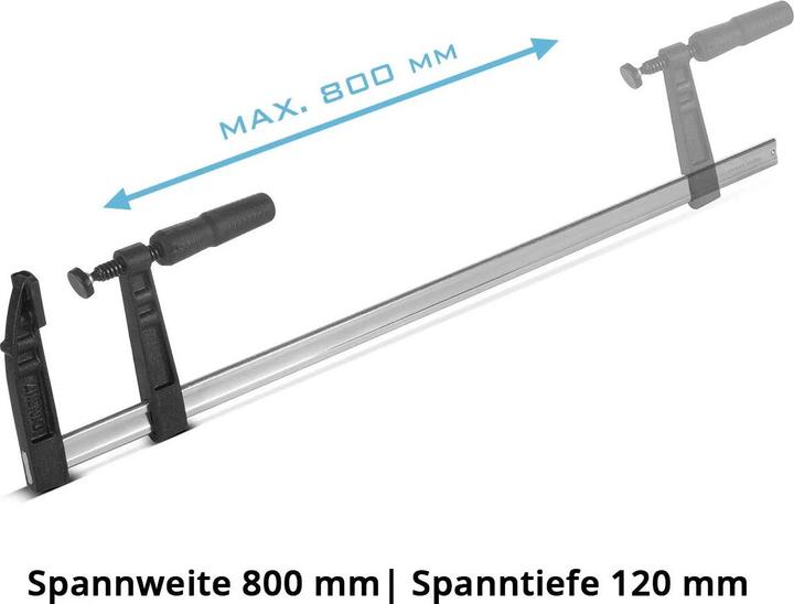 Produktbild Stahlwerk Schraubzwinge 120x800 mm Klemmzwinge aus Stahl und Kunststoff F-Zwinge (800 mm)