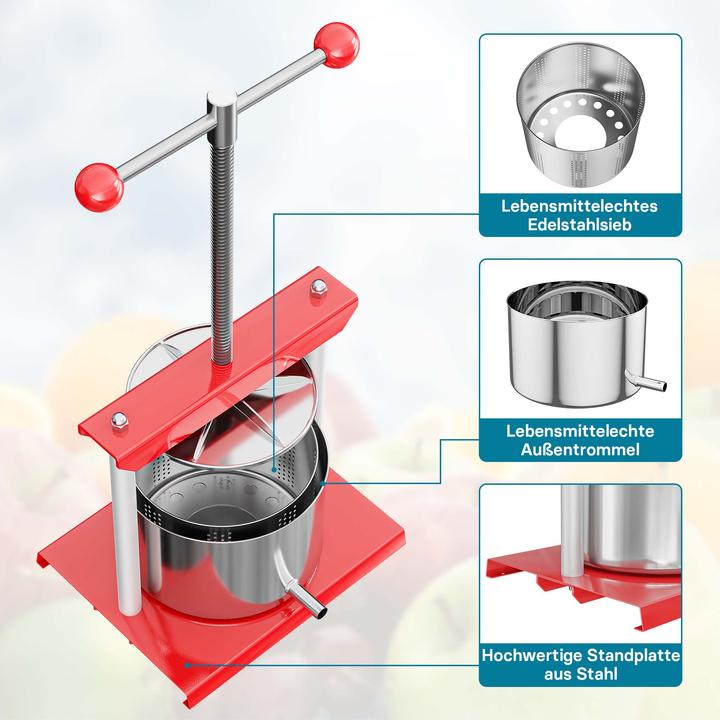 Immagine prodotto Wiltec Presse à fruits Pressoir à vin Acier 6l Cuve en acier inoxydable Pressoir Fruits Baies (Spina UE)