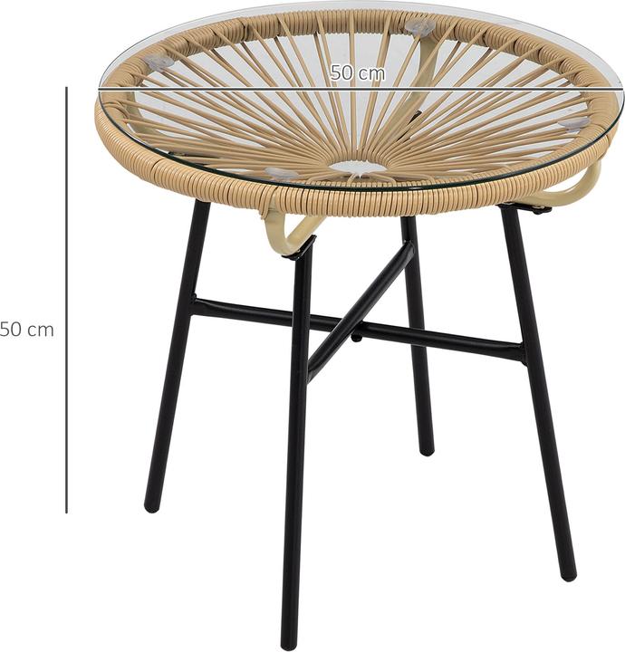 Produktbild Outsunny Rattan Beistelltisch mit Glastischplatte