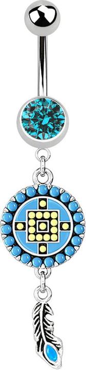 Star Piercing Banane silber mit Anhänger Aztec Tribal rund (Messing, Chirurgenstahl 316L)