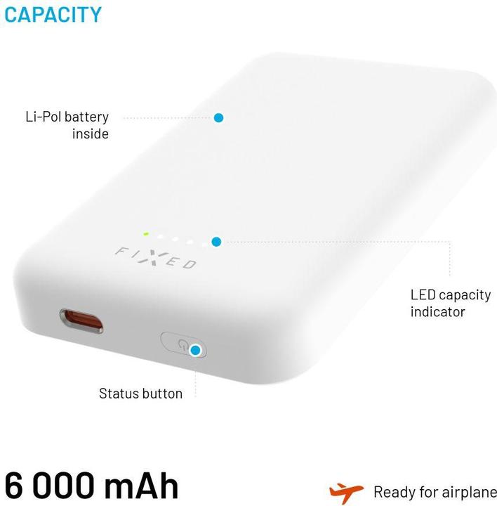 Immagine prodotto Fixed MagZen Trådløs PD 20W Power Bank 6.000 mAh Hvid Powerbank - Hvid - 6000 mAh (6000 mAh, 20 W, 6000 Wh)