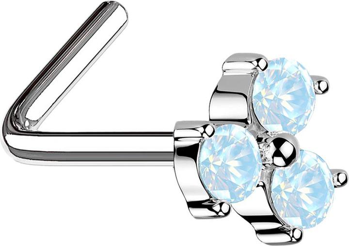 Star Piercing Nasenstecker gewinkelt silber dreiblatt Blume Opalite weiss (Messing, Chirurgenstahl 316L)