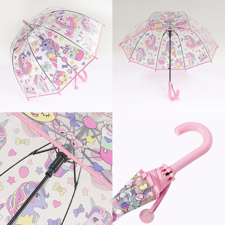 Actual product image Alopini Colourful princess umbrella with pocket edge cute transparent plastic printed unicorn