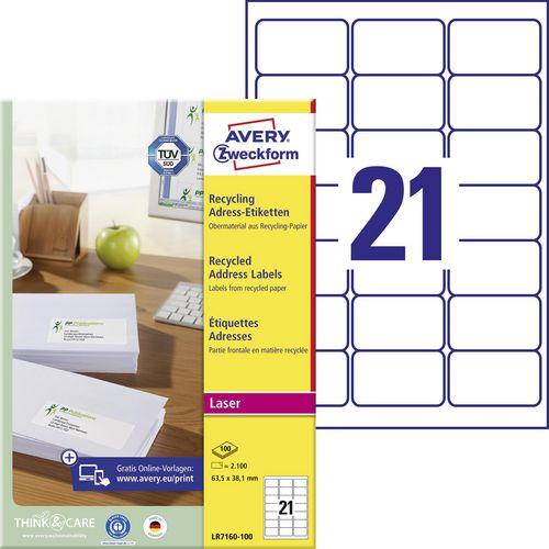 Produktbild Avery Universaletiketten LR7160-100 DIN A4 Weiss 63.5 mm x 38.1 mm