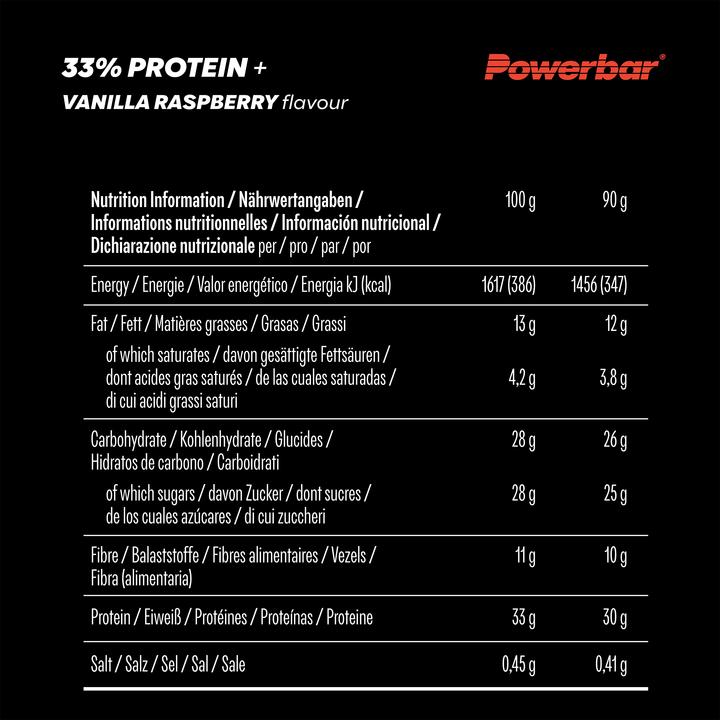 Nährwerte und Zutaten Powerbar Protein Plus 33% (Vanille, Himbeere, 10 Stk., 900 g)