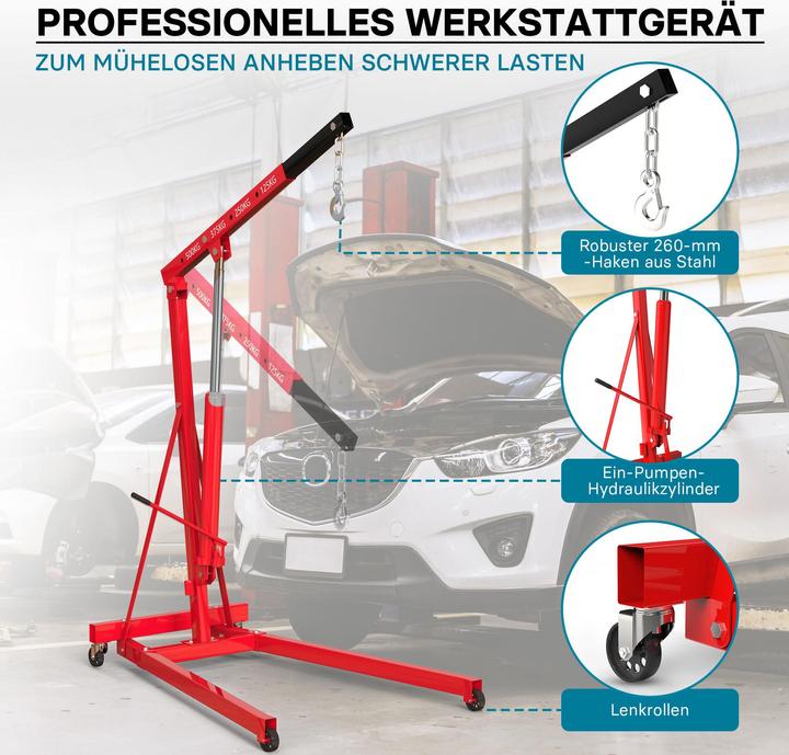 Actual product image Wiltec Workshop crane up to 500kg Motorised crane Gear crane Motorised jack Lifting crane Lazy crane
