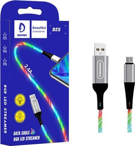 Denmen USB Micro Kabel Denmen LED Stremer 1m Silber D25 2.4a