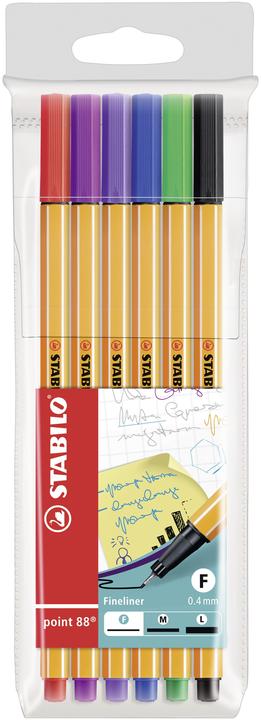 Actual product image STABILO point 88 Fineliner (Red, Green, Lilac, Black, Blue, Violet, 6 x)