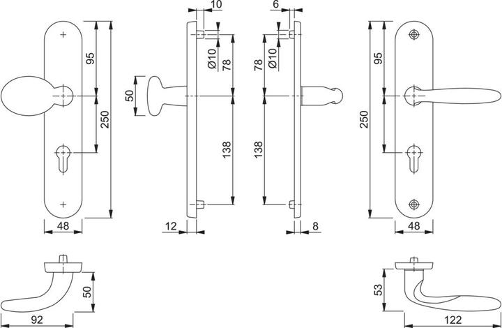 Produktbild Hoppe Schutzgarnitur Pisa M76G/361A/360/151 Messing F77-R 92 mm 67-72 mm (Türgriff)