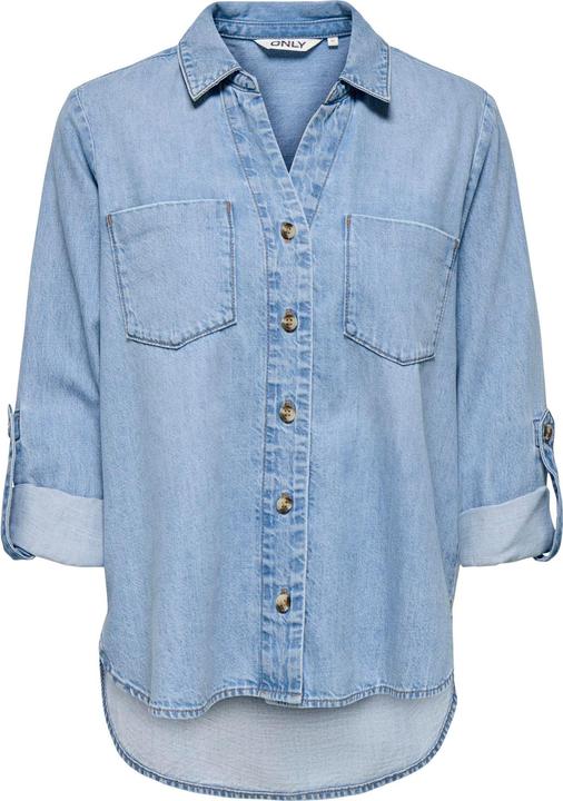 Only Normal geschnitten Hemdkragen Umgeschlagene Ärmelbündchen Jeanshemd Jeanshemd