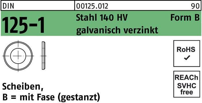 Image du produit Rondelle DIN 125-1 forme B 70 x120 x10 acier 140 HV galvanisé estampé