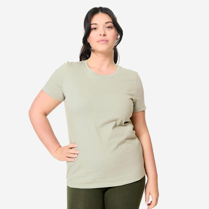 Image du produit Domyos Tee-shirt en coton col rond femme, vert sauge (XS)