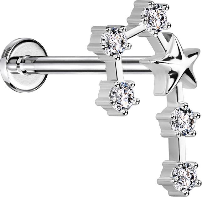 Immagine prodotto Star Piercing Micro Labret filo interno argento segno della stella Gemelli con cristalli (Acciaio chirurgico 316L, Ottone)