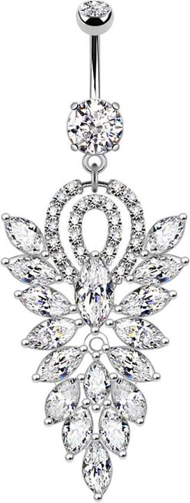 Star Piercing Banane silber mit zwei Kugeln Kristall silber Anhänger ausgefallener Kronleuchter (Messing, Chirurgenstahl 316L)