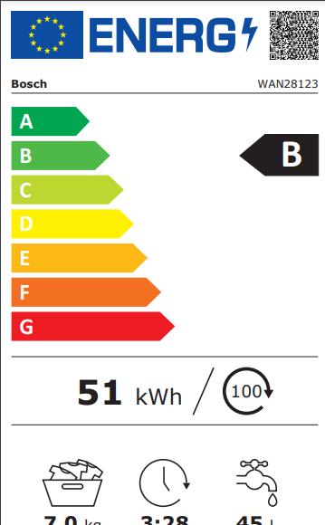 Energie-Label Bosch Hausgeräte WAN28123 (7 kg, Links, EU-Stecker)