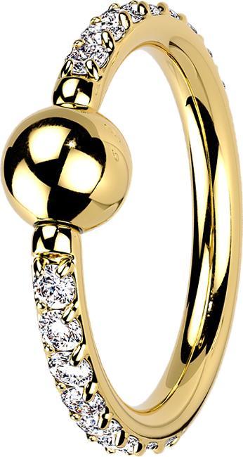 Star Piercing Ball Closure Ring vergoldet seitlich Kristalle silber (ohne Messing, Titan G23)