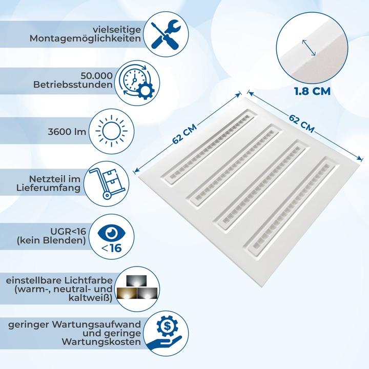 Produktbild Enovalite LED CCT Panel 62x62cm, Anti-Blend-Eigenschaft (4200 lm)